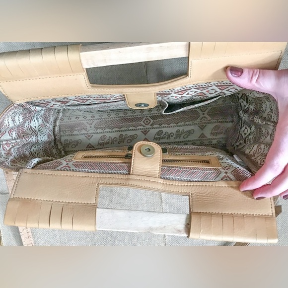 Naughty Monkey Tropical Palm Leaves Cork Purse Wood Handle Beach Coastal - Picture 3 of 4